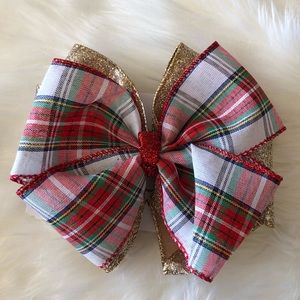 Large gold and white plaid bow